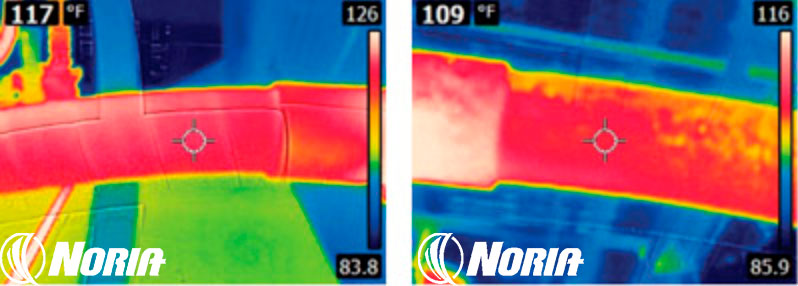 . Imágenes que muestran las temperaturas del aceite de entrada (izquierda) y salida (derecha)